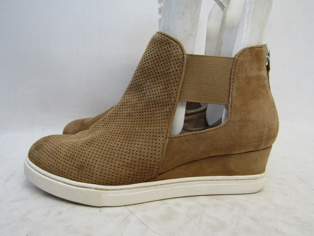 L. Paolo Womens Sz 8.5 M Brown Perforated Leather Wedge Zip Ankle Fashion Boots